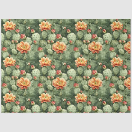 Waterverf Cactus Sinaasappel Flowers Patroon Decou Tissuepapier (Voorkant)