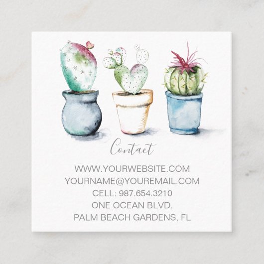 Waterverf Cactus Small Marketing Vierkante Visitekaartje (Voorkant)