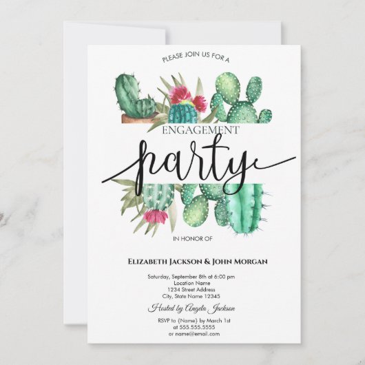 Waterverf Cactus Stippen Verloving Kaart (Voorkant)