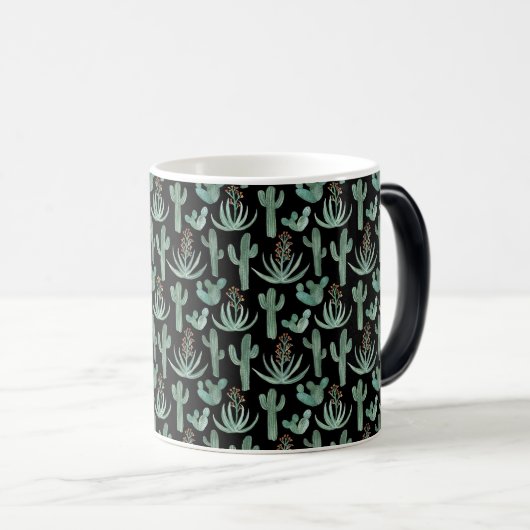 Waterverf Cactus & Succulent Desert Pattern Black Magische Mok (Voorkant rechts)