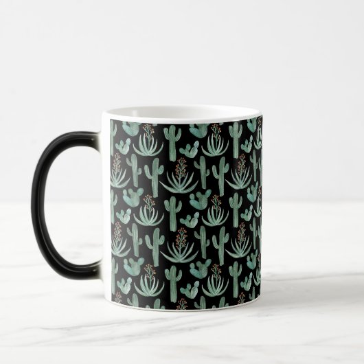 Waterverf Cactus & Succulent Desert Pattern Black Magische Mok (Links)