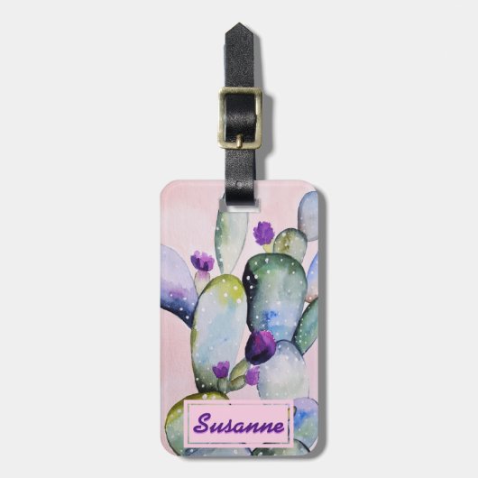 Waterverf Cactus Succulent Floral Personalized Bagagelabel (Voorkant verticaal)
