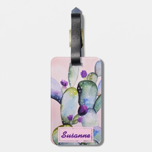 Waterverf Cactus Succulent Floral Personalized Bagagelabel (Achterkant verticaal)