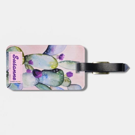 Waterverf Cactus Succulent Floral Personalized Bagagelabel (Achterkant horizontaal)