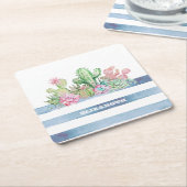 Waterverf Cactus Succulent Flowers Stripes Kartonnen Onderzetters (Schuin)