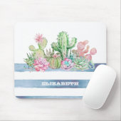 Waterverf Cactus Succulent Flowers Stripes Muismat (Met muis)