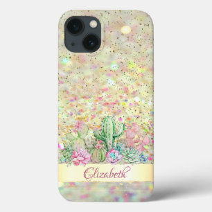 Waterverf Cactus, Succulent Glitter Bokeh Case-Mate iPhone Case
