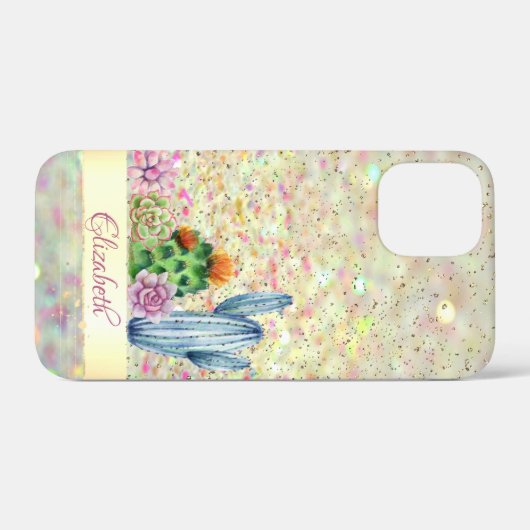 Waterverf Cactus, Succulent Glitter Bokeh Case-Mate iPhone Case (Achterkant (horizontaal))