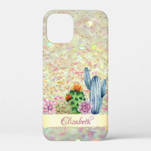 Waterverf Cactus, Succulent Glitter Bokeh Case-Mate iPhone Case