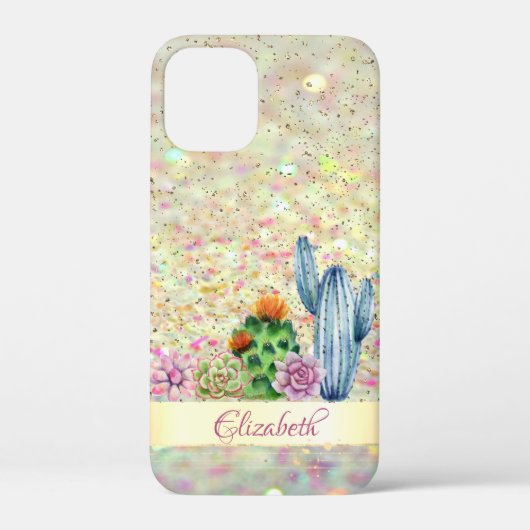 Waterverf Cactus, Succulent Glitter Bokeh Case-Mate iPhone Case (Achterkant)