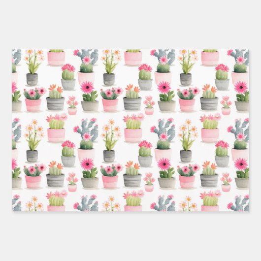 Waterverf Cactus Succulent Pattern Western Chic Inpakpapier Vel (Voorkant)