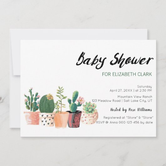Waterverf Cactus & Succulent Pots Baby shower Kaart (Voorkant)