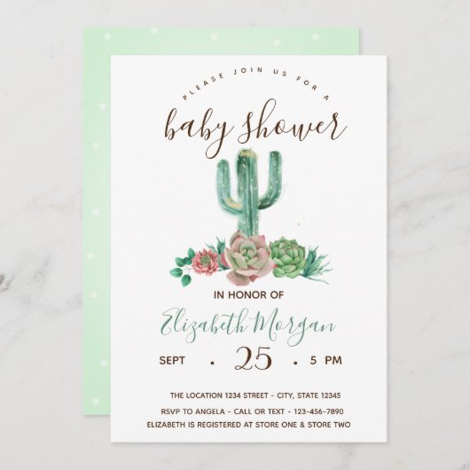 Waterverf Cactus Succulent Stip Baby shower Kaart (Voorkant / Achterkant)