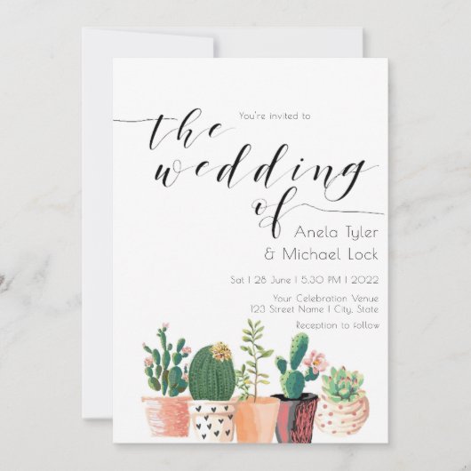 Waterverf Cactus Succulent Typografie Bruiloft Kaart (Voorkant)