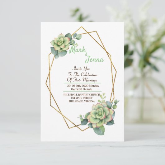 Waterverf Cactus & Succulent Wedding Invitation (Staand voorkant)