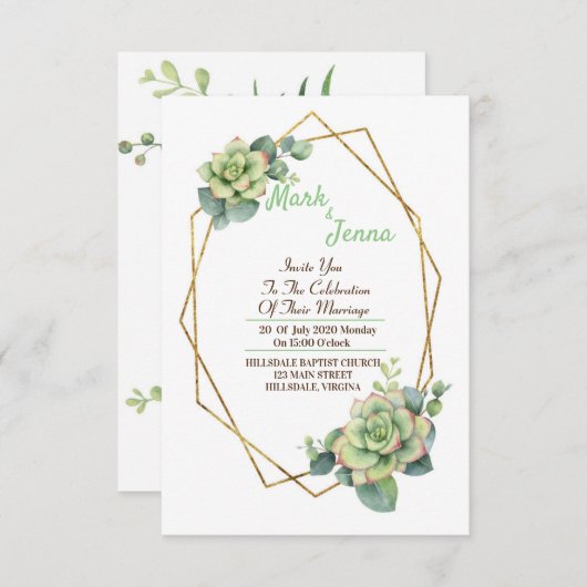Waterverf Cactus & Succulent Wedding Invitation (Voorkant / Achterkant)