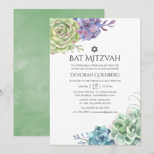Waterverf Cactus Succulenten Bat Mitzvah Kaart