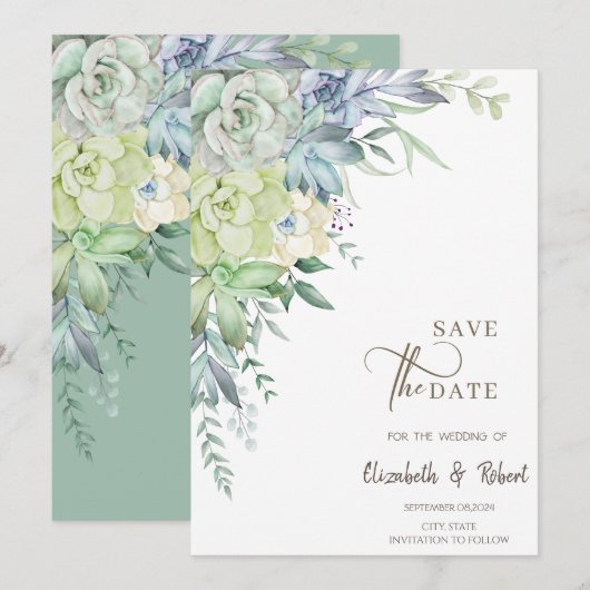 Waterverf Cactus Succulenten Bewaar de Datum Save The Date (Voorkant / Achterkant)