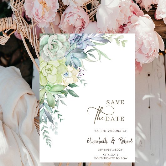 Waterverf Cactus Succulenten Bewaar de Datum Save The Date