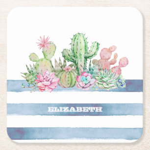 Waterverf Cactus Succulenten Bloemen Strepen  Kartonnen Onderzetters