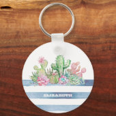 Waterverf Cactus Succulenten Bloemen Strepen Sleutelhanger (Voorkant)