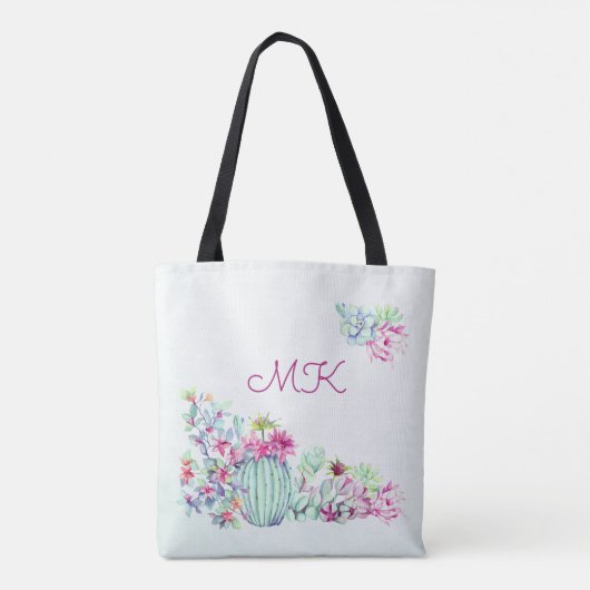 Waterverf Cactus & Succulenten Monogram Tote Bag (Achterkant)