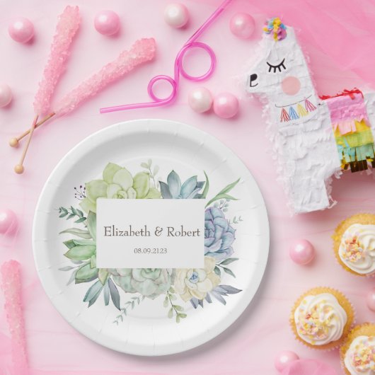 Waterverf Cactus Succulenten Papieren Bordje (Feest)