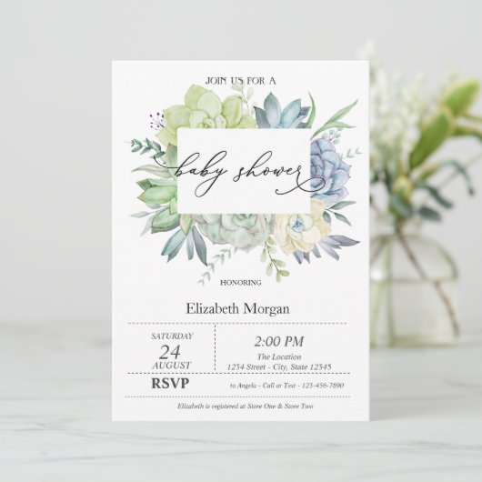 Waterverf Cactus Succulenten Stippen Baby shower Kaart (Staand voorkant)