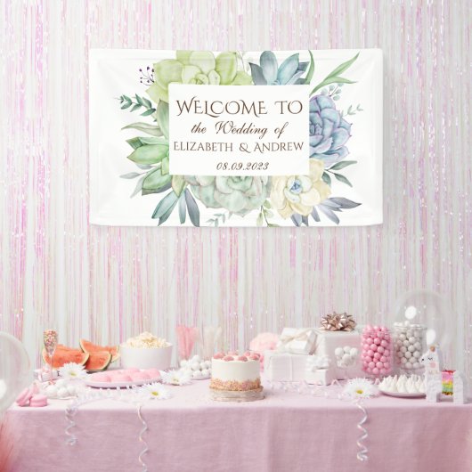 Waterverf Cactus Succulenten Trouwdag Spandoek (Feest)