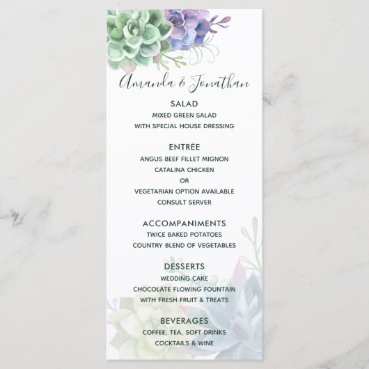 Waterverf Cactus Succulenten Trouwmenu Menu (Voorkant)