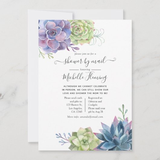 Waterverf Cactus Succulents Baby shower by Mail Kaart (Voorkant)