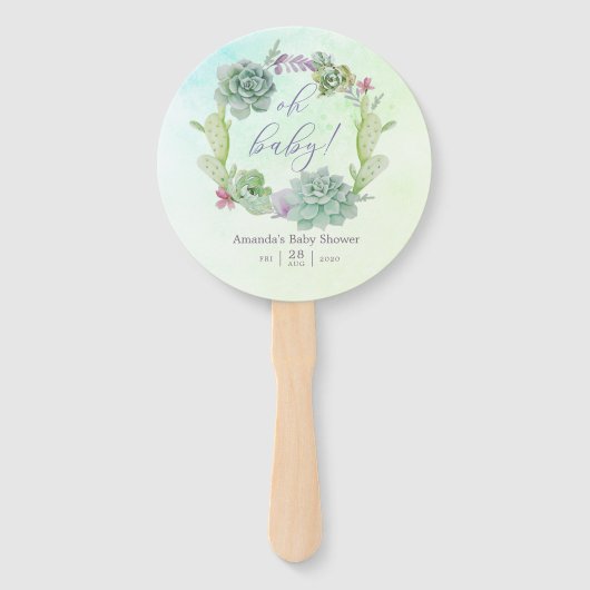 Waterverf Cactus Succulents Baby shower Handwaaier (Voorkant)