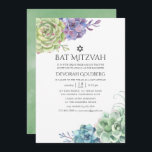 Waterverf Cactus Succulents Bat Mitzvah Kaart<br><div class="desc">Trendy waterverf woestijn succulent art bat mitzvah uitnodiging aanpasbaar aan uw event specificaties.</div>