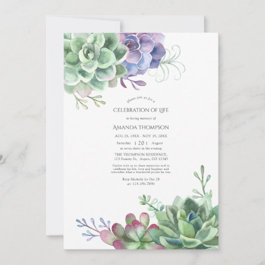 Waterverf Cactus Succulents Celebration of Life Kaart (Voorkant)