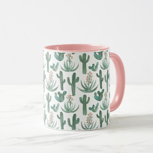 Waterverf Cactus & Succulents Desert Pattern Pink Mok (Voorkant rechts)