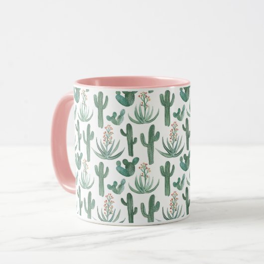 Waterverf Cactus & Succulents Desert Pattern Pink Mok (Voorkant links)
