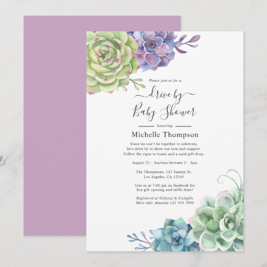 Waterverf Cactus Succulents Drive by Shower Kaart (Voorkant / Achterkant)