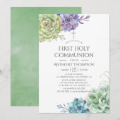 Waterverf Cactus Succulents First Heilige Communie Kaart (Voorkant / Achterkant)