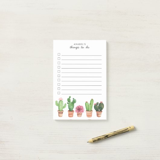Waterverf Cactus Succulents Floral Blush Post-it® Notes (Op bureau)