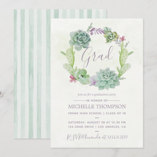 Waterverf Cactus Succulents Graduation Party Kaart (Voorkant / Achterkant)