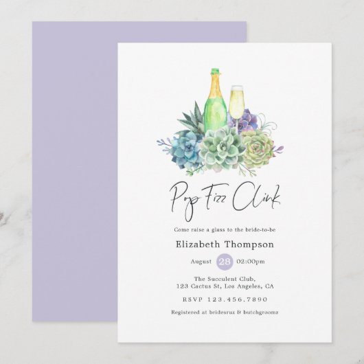 Waterverf Cactus Succulents Pop Fizz Clink Kaart (Voorkant / Achterkant)