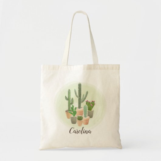 Waterverf Cactus Succulents Potlood Planten Name Tote Bag (Voorkant)