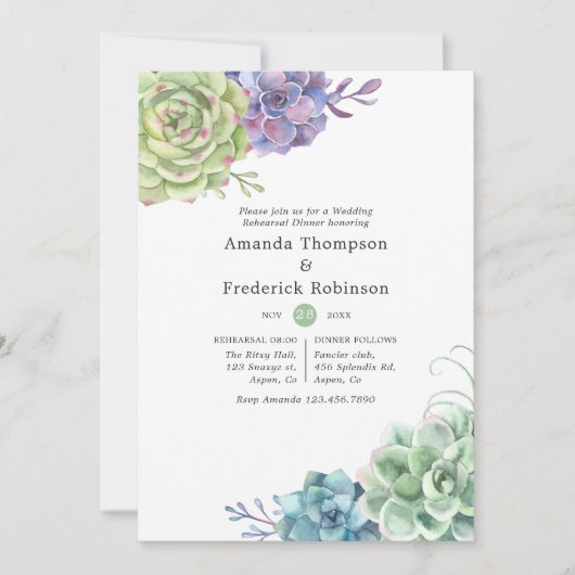 Waterverf Cactus Succulents Rehearsal Dinner Kaart (Voorkant)