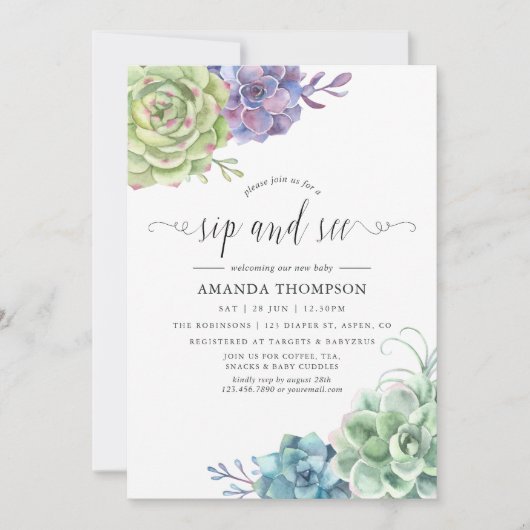 Waterverf Cactus Succulents Sip and See Kaart (Voorkant)