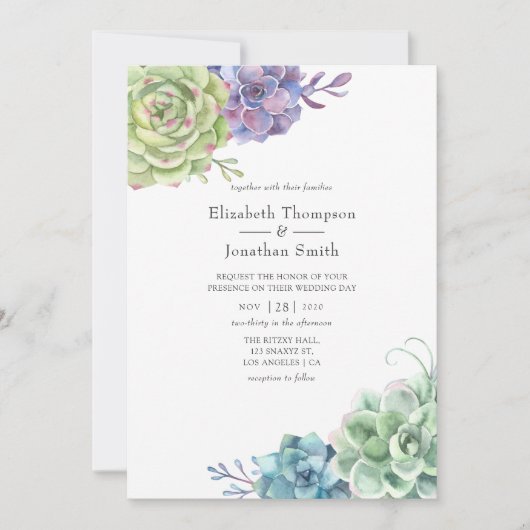 Waterverf Cactus Succulents Wedding Kaart (Voorkant)