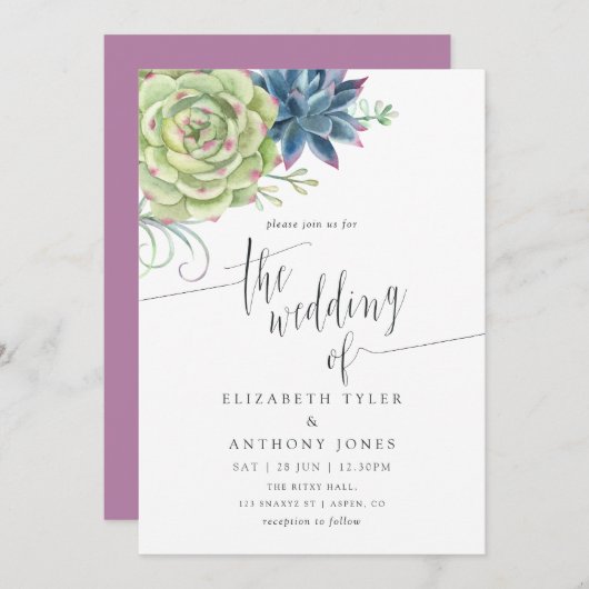 Waterverf Cactus Succulents Wedding Kaart (Voorkant / Achterkant)