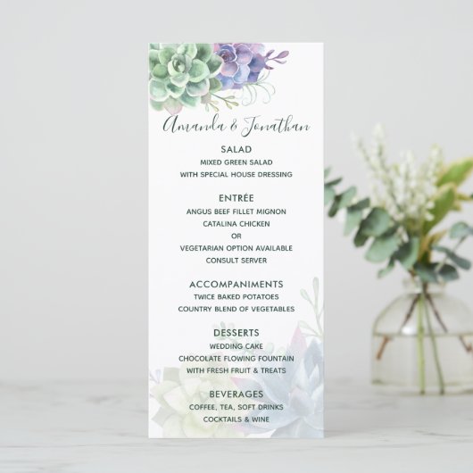Waterverf Cactus Succulents Wedding Menu (Staand voorkant)
