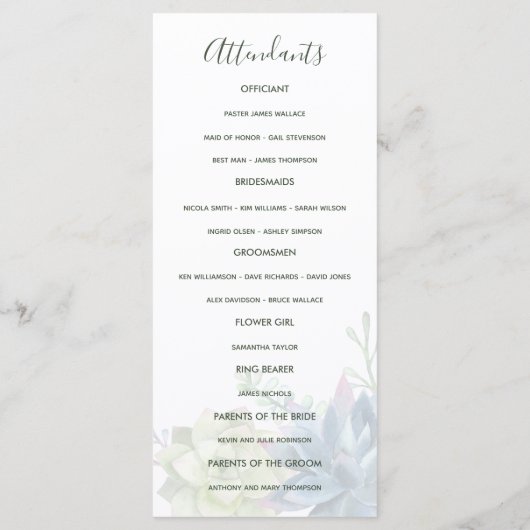 Waterverf Cactus Succulents Wedding Program Programmakaart (Achterkant)