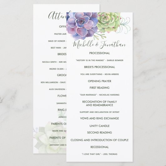 Waterverf Cactus Succulents Wedding Program Programmakaart (Voorkant / Achterkant)