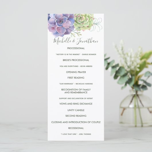 Waterverf Cactus Succulents Wedding Program Programmakaart (Staand voorkant)